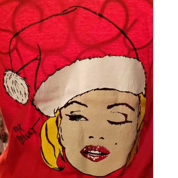 Vintage Betsey Johnson Y2K Marilyn Monroe Wink Christmas Santa Hat Tank Top L - Picture 5 of 8